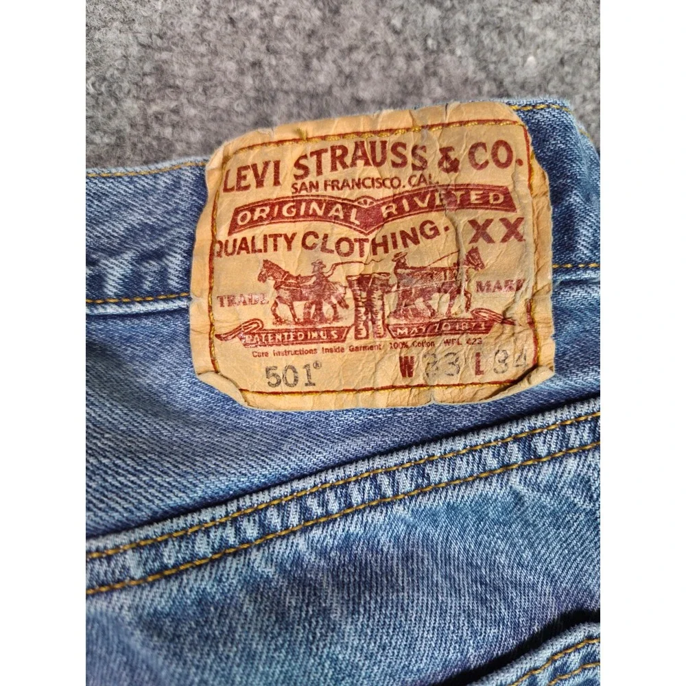 Levi's 501 Jeans Mens W33 L34 Blue Straight Leg Button Fly Denim